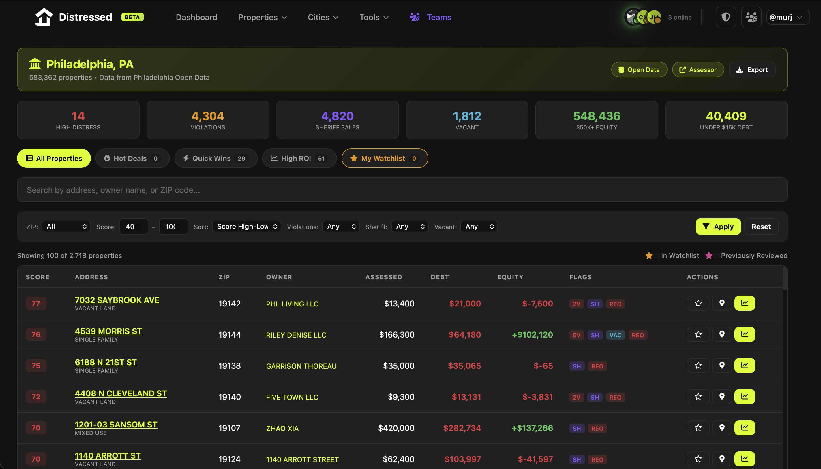 DistressedApp property search interface showing Las Vegas market